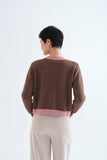 TRIM PINK ON BROWN CROP CARDIGAN