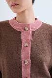 TRIM PINK ON BROWN CROP CARDIGAN