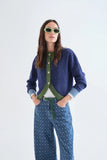 TRIM GREEN ON NAVY CROP CARDIGAN