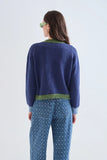 TRIM GREEN ON NAVY CROP CARDIGAN