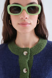 TRIM GREEN ON NAVY CROP CARDIGAN