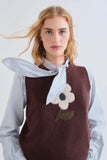 SINGLE FLOWER KNIT BROWN VEST TANK