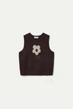 SINGLE FLOWER KNIT BROWN VEST TANK