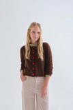 RED BUTTONS BROWN KNIT CARDI