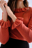 RUSTY RUFFLE RIB KNIT SWEATER TOP