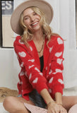 LEONA FUZZY HEART RED IVORY CARDI