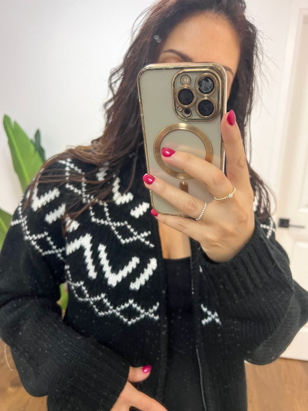 ALPINE BLK WHITE FAIR ISLE ZIP UP