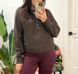 INSIDE OUT HENLEY BROWN SWEATER