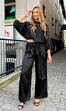 PIA CREPE BLK PANT W/SIDE SASH