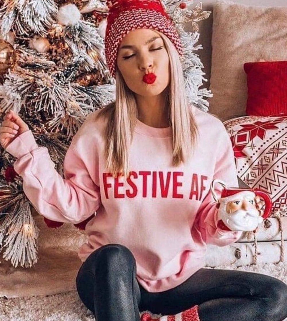 FESTIVE AF PINK SWEATSHIRT Sustainable Fashion Boa Boutique