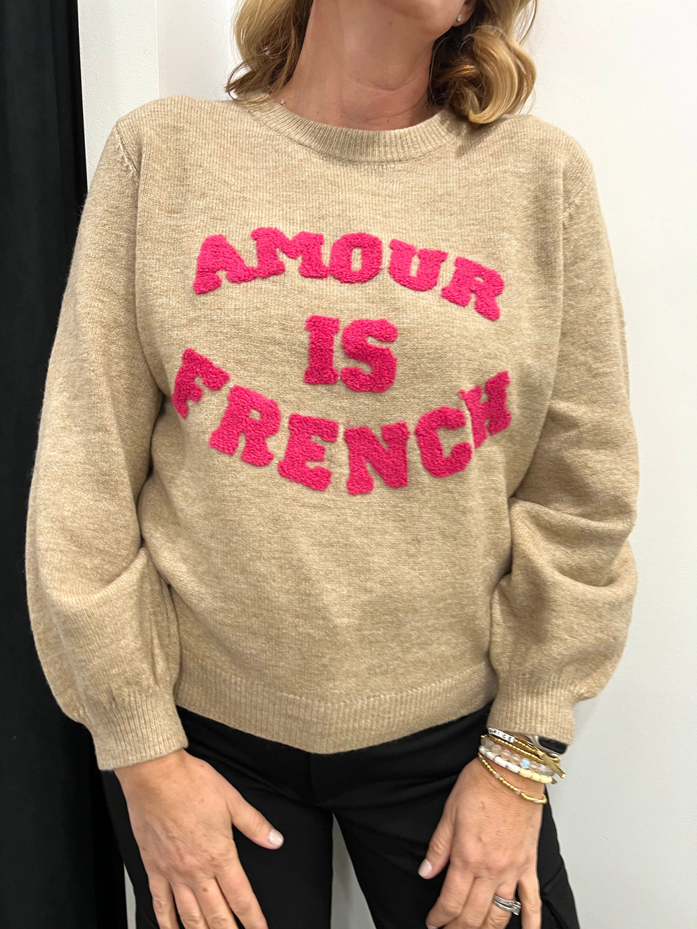AMOUR IS FRENCH TAN WINTER SWEATER