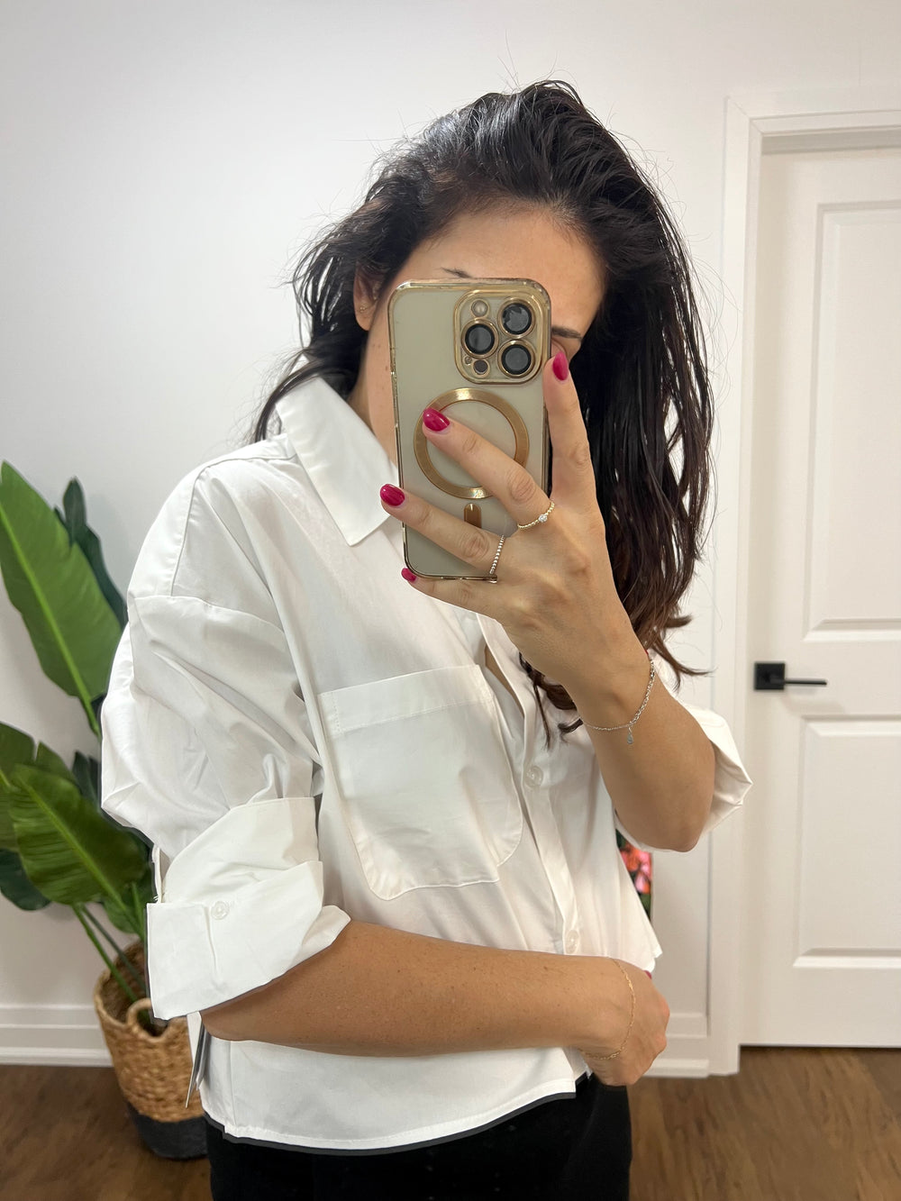 KERWIN COTTON WHITE CUFFED BLOUSE