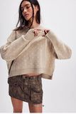 LATTE CREW SWEATER W/MINI WHITE HEARTS S