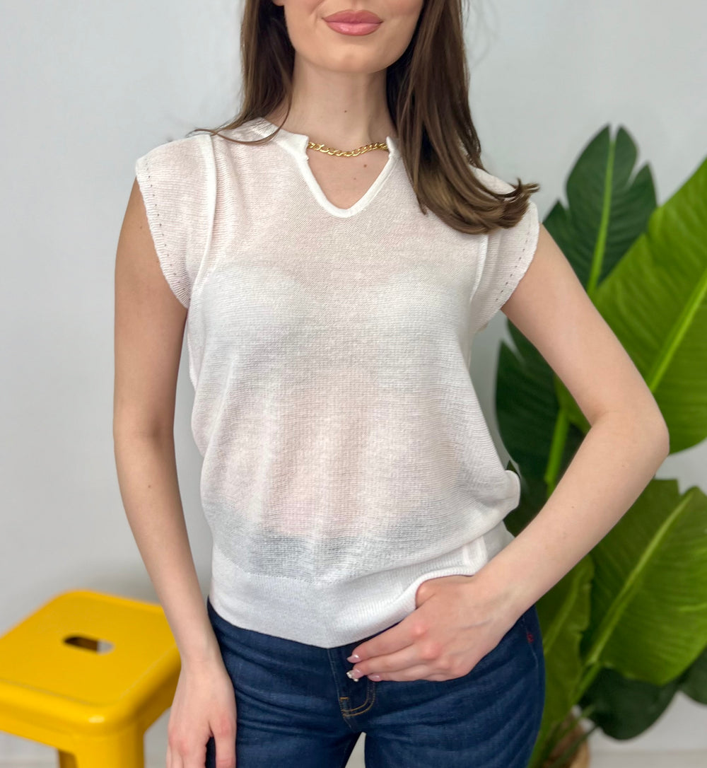 CHAINED UP WHITE LUREX TOP