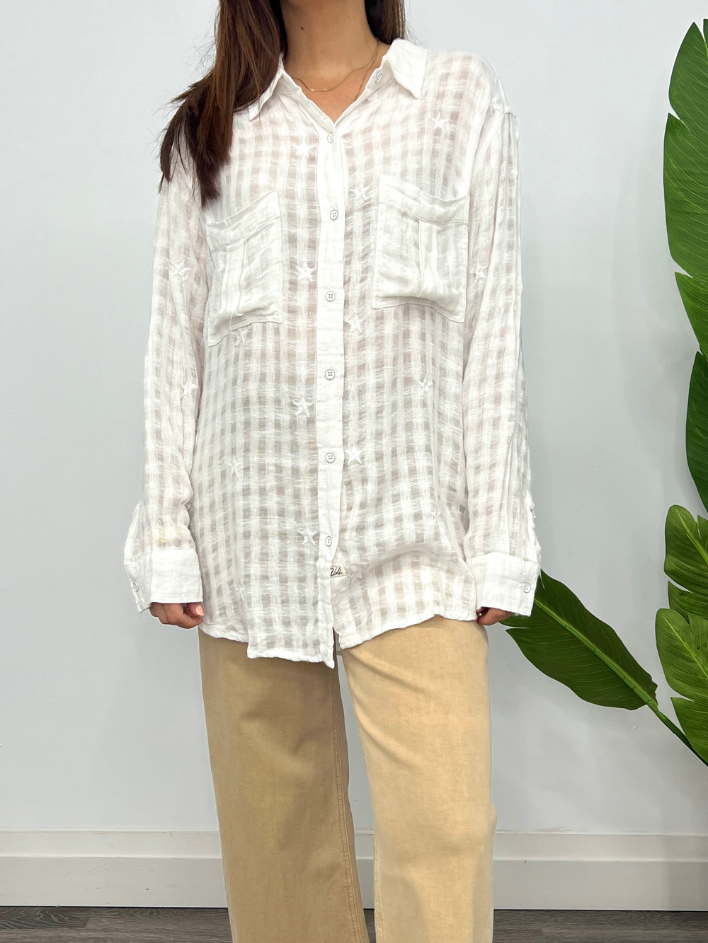 STARLY WHITE TEXTURED BUTTON DOWN