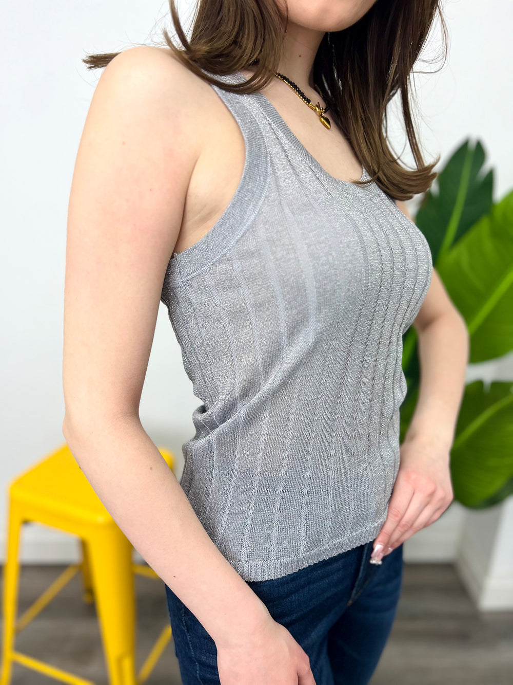 JAVAN SILVER RIB LUREX TANK