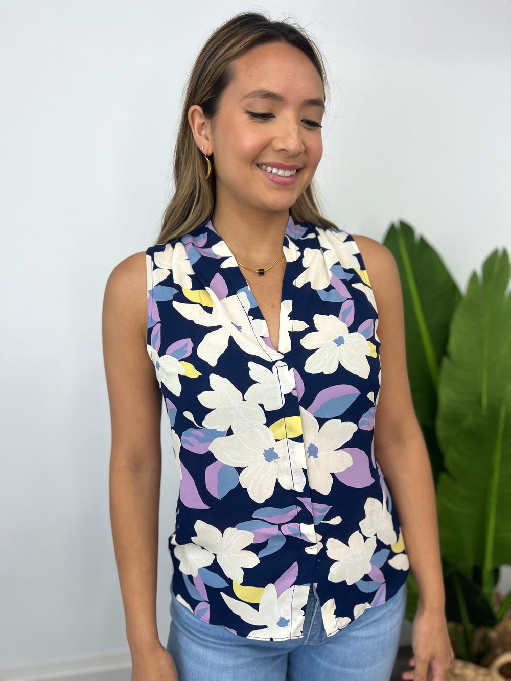 DEEN NAVY FLORAL CHIFF TANK