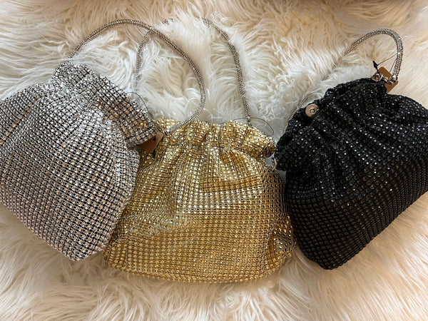 KENDELL GOLD SEQUIN BUCKET CLUTCH