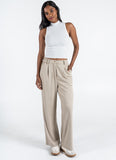 BRUSHED PLEAT FRONT BEIGE PANT