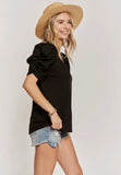 PUFF MY CROCHET SLV  TEE BLACK