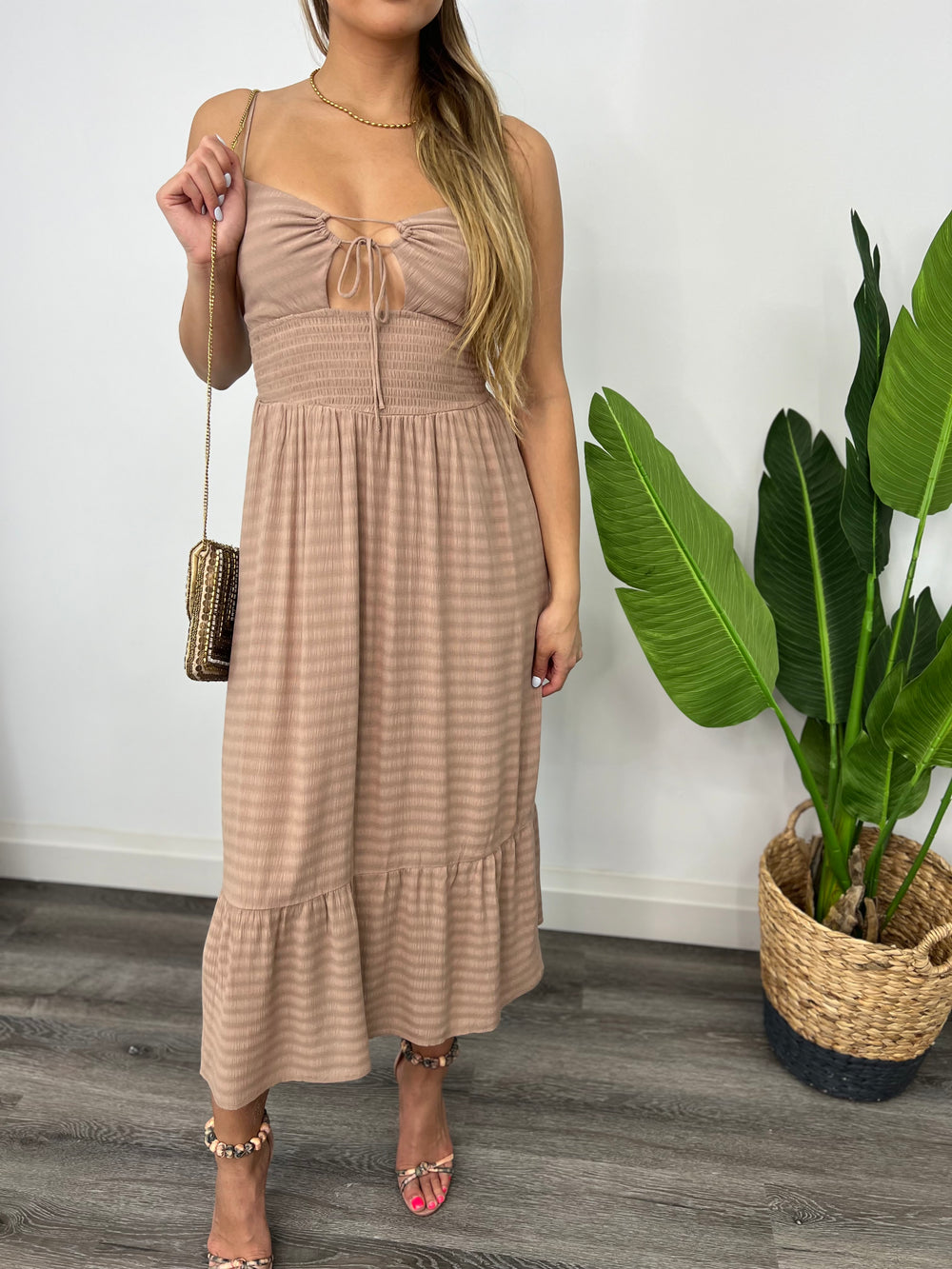 HARMONI HAZELNUT SPAG STRAP MAXI