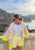 NEO LIME HEART POCKT CARDI HOODED