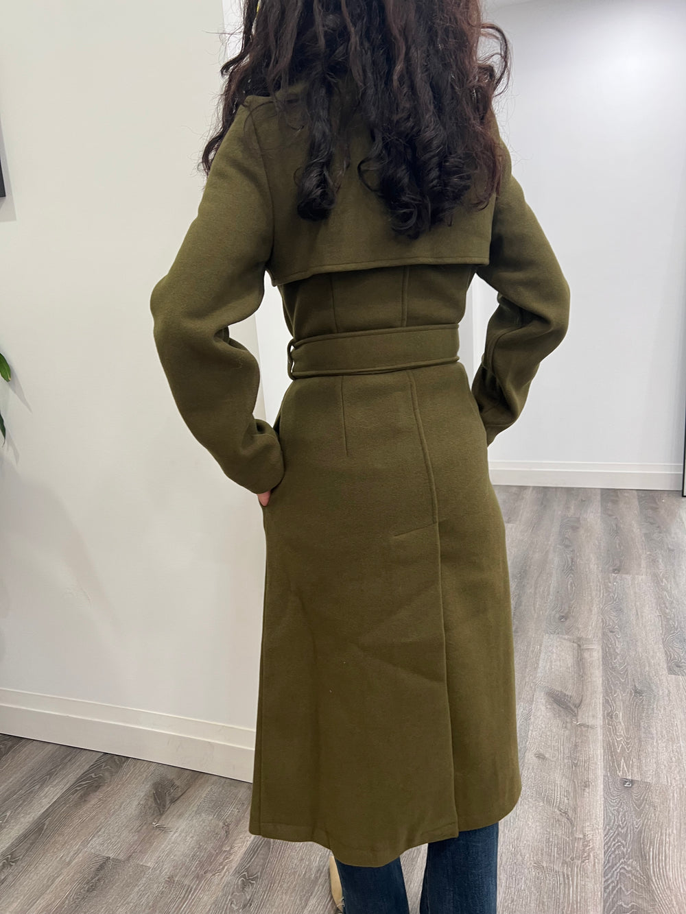 DARK OLIVE MILITARY COTTON BELTED COAT