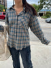 CORI SMILES PLAID DISTRESS BUTTON DOWN
