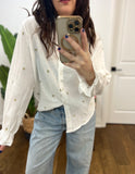 WHITE GAUZE BLOUSE W/GOLD HEARTS