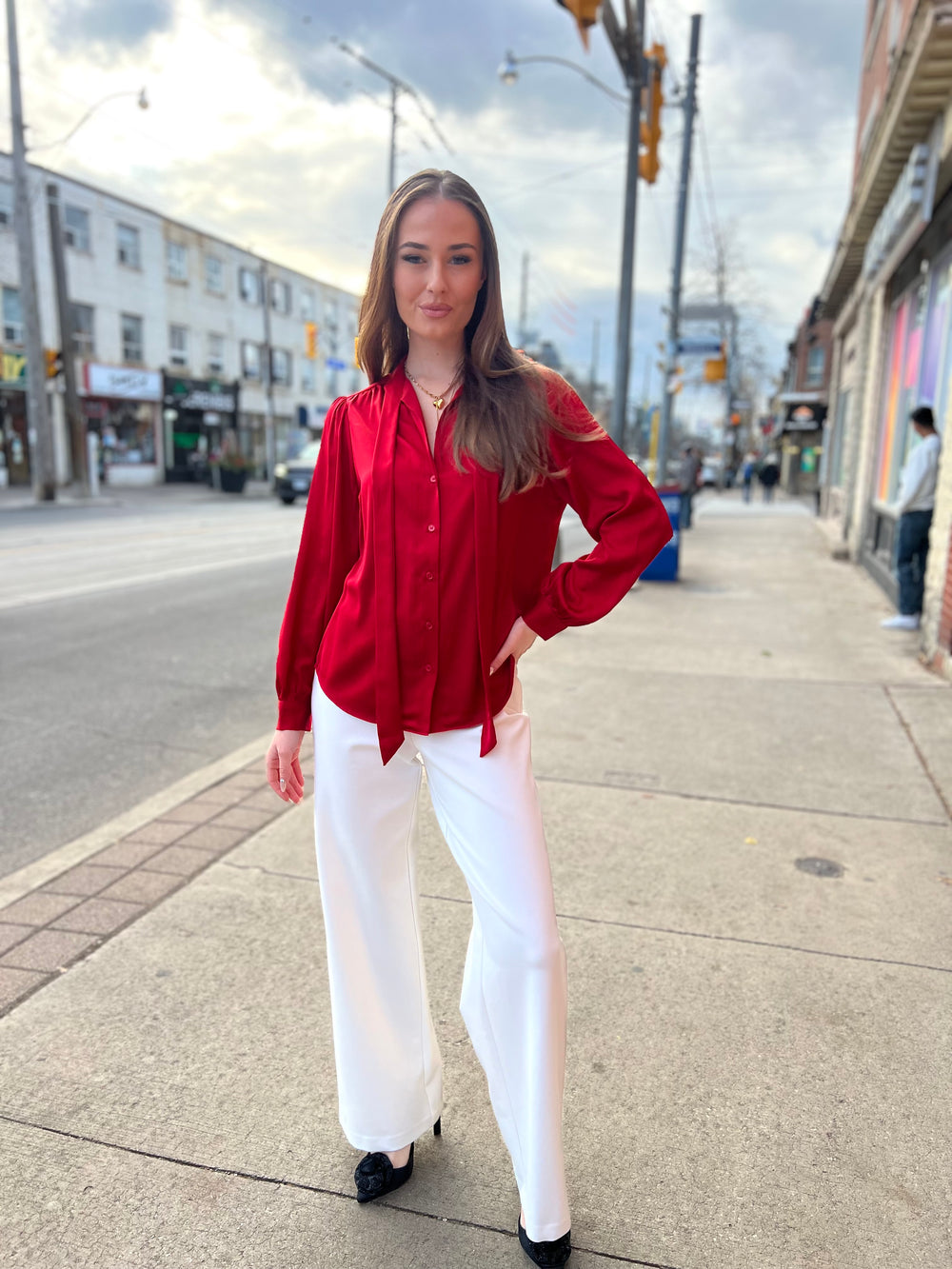 DEC PARTY RED HIGH NECK BLOUSE