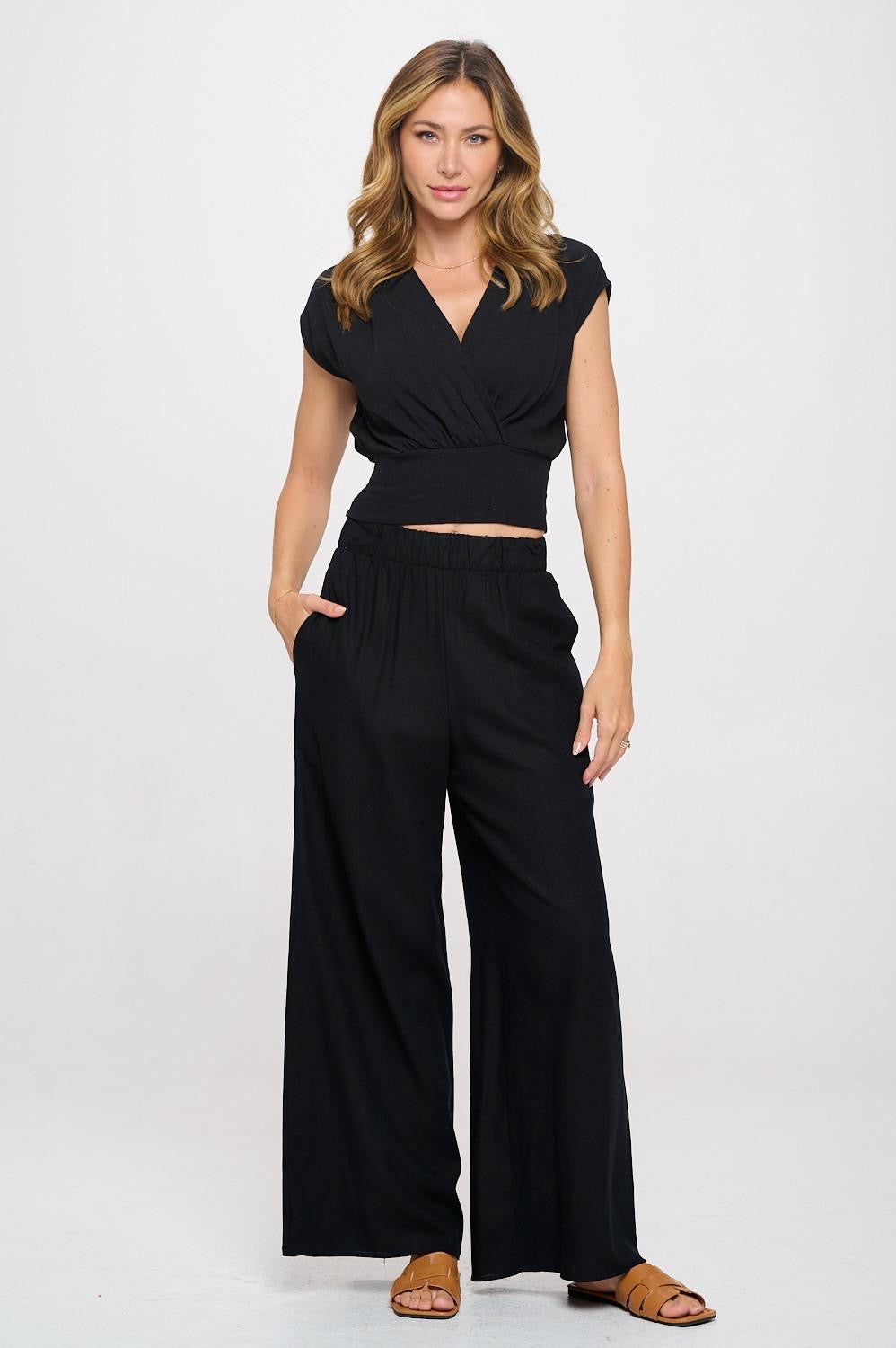 KINSLEY PANT BLACK WIDE LEG BABY STRIPE