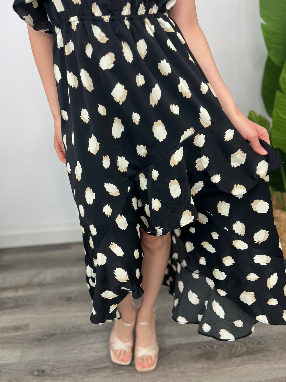 ONE SHOULDER PRINTED BLK WHITE DR