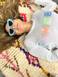 "SUMMER" NEON LETTERS KNIT WHITE SWEATER