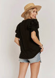 PUFF MY CROCHET SLV  TEE BLACK