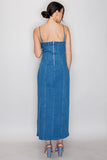 PADDED BOOBY DENIM SILIHOUETTE MIDI DR