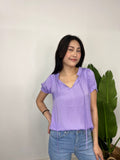 SOLENE LAVENDER RUFFLE NECK TOP