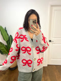 RED BOW GIRL GREY CARDI