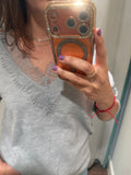 CREELE LACE Grey VNECK LIGHT SWEATER