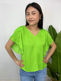 LIME SATEEN FLUTTER SLV TOP