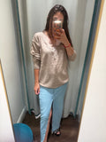 CREELE LACE TAUPE VNECK LIGHT SWEATER