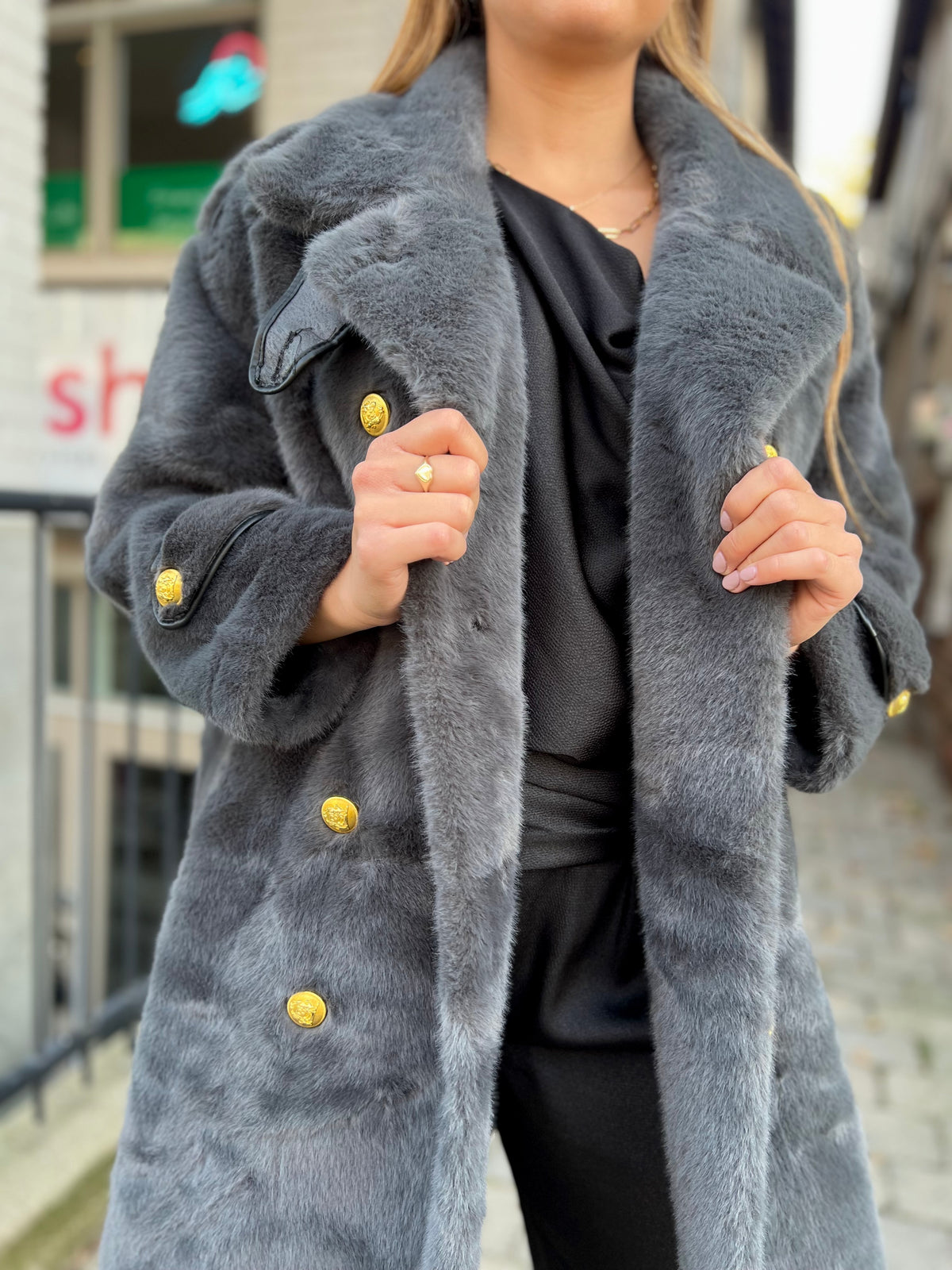 OFFICER GREY FAUX FUR JACKET | Sustainable Fashion | Boa Boutique