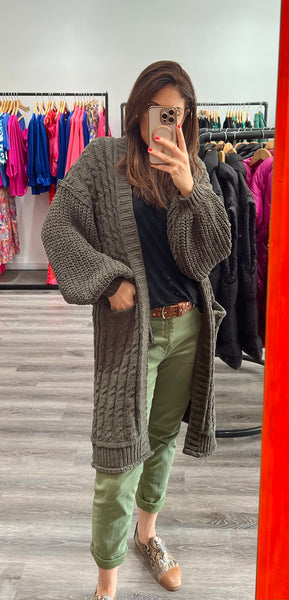 OLIVE CABLE SOFT MID DUSTER CARDI