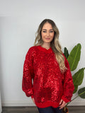 RED OVERSIZED SEQUIN SOFT SWEATER