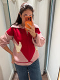FARM RED PINK ZIP CARDI W/CHICKEN ON BAC