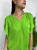 LIME SATEEN FLUTTER SLV TOP