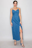 PADDED BOOBY DENIM SILIHOUETTE MIDI DR