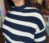 HEENA NAVY STRIPE TAPERED SWEATER