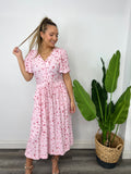 LUCY PINK CREPE CHERRY DRESS