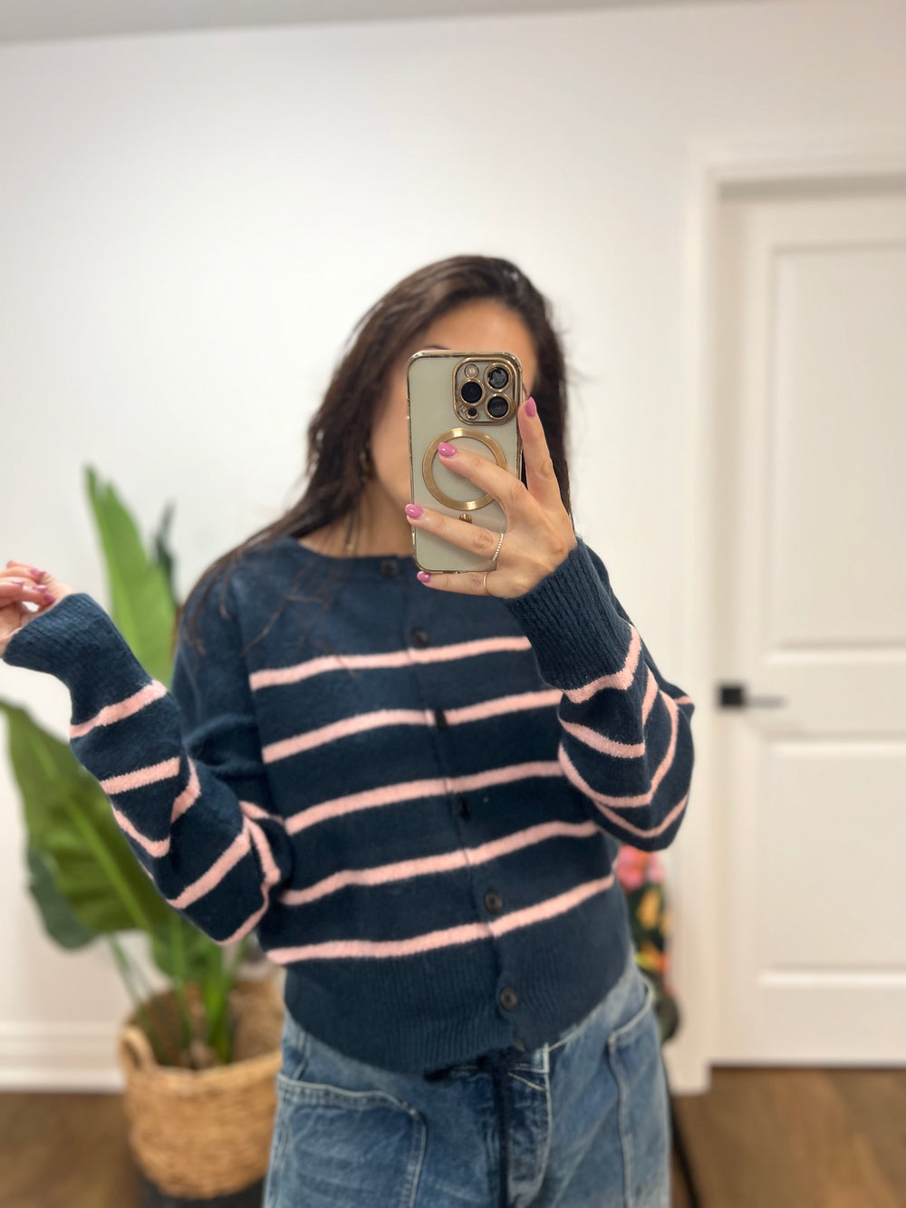 NAVY AND STRIPES CUTE CARDI