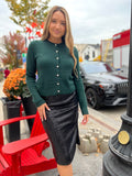PINE LUREX CARDI W/RHINESTONE BUTTONS